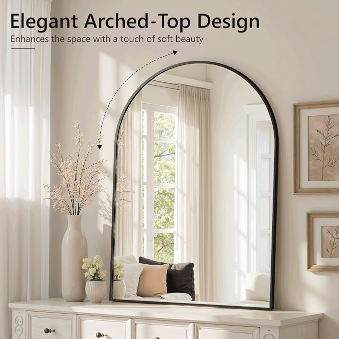 Arched Bathroom Mirror for Wall, 38" x 26" Metal Frame Vanity Mirror, Black | Aluminium Alloy Frame, HD Shatterproof Glass, for Bathroom Over Sink , Entryway, Bedroom, Living Room