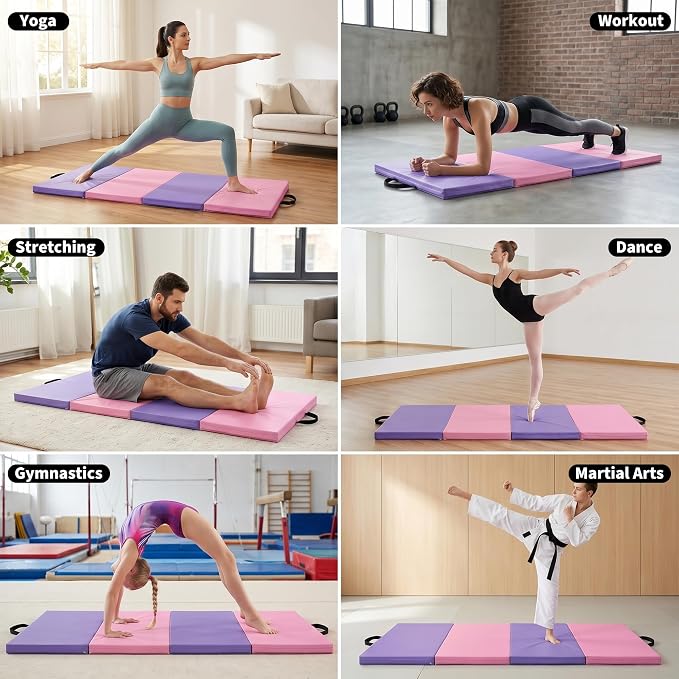 Garvee Gymnastics Mat, 6.2Ft 2-Inch Thick 4-Fold | Exercise Floor Mat for Home Gym, Portable Yoga Mat for Pilates, Aerobics, Martial Arts & Training