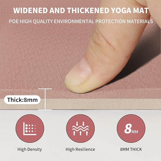 8mm & 10mm Thick Large Yoga Mat (6'x 4') - Extra Long and Wide Workout Mat for Men and Women, Non-Slip POE Fitness Mat, Eco-Friendly Exercise Mat for Home Workouts, Ideal for Yoga and Pilates