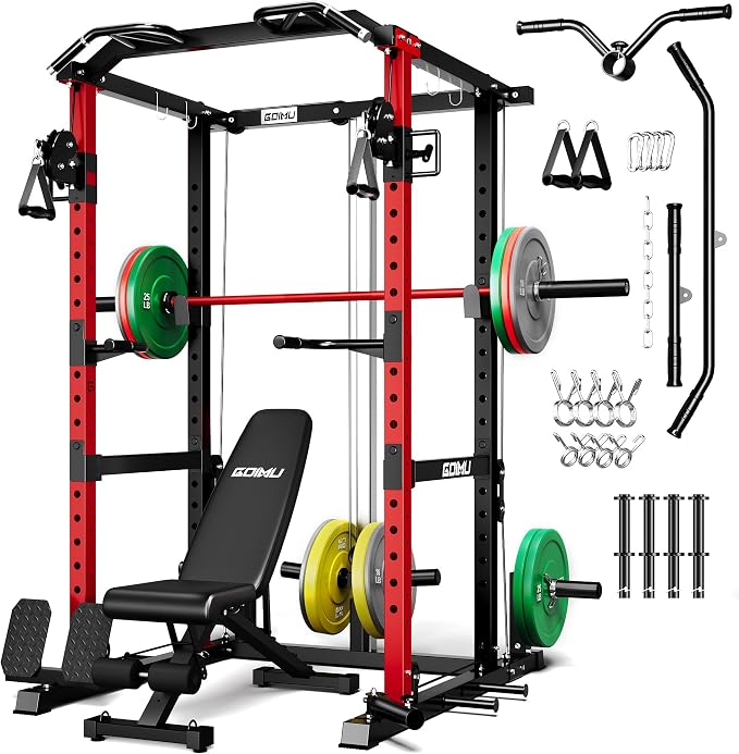 RH01 Power Cage Rack, 2000LBS Squat Rack with with Cable Crossover System&LAT Pull Down System, Multi-Function Workout Cage for Home&Garage Gym