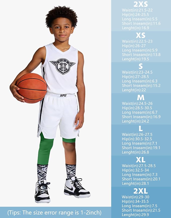 MIVEI One Leg Compression Tights Youth Boys Basketball Leg Sleeve | Kids Compression Pants Girls' Single Leg Tights 3/4 Leggings for Baseball Softball Soccer Running Football, Sports Base Layer