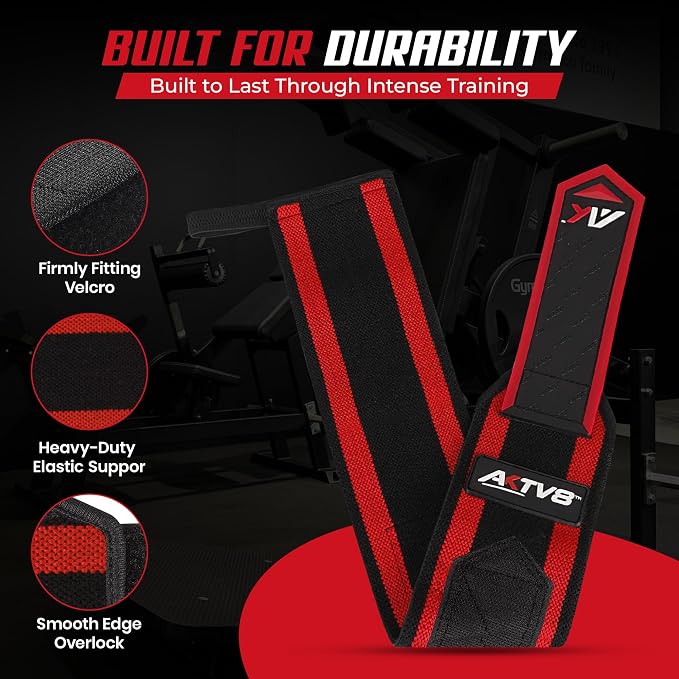 AKTV8 Wrist Wraps for Weightlifting, 18"&24" Heavy Duty Stiff Wrist Support | 3inch Wide Firm Elastic, Reinforced Thumb Loop, Built for Heavy Bench Press, Overhead Press, Powerlifting & Strength Training