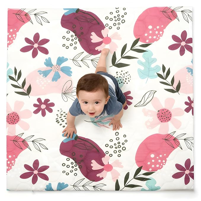 1.6" Thick Baby Play Mat, 50x50 Removable & Machine Washable Cover | Padded Memory Foam, Non-Slip Backing, 100% Baby-Safe Materials, Tummy Time Crawling, Outdoor, Bedroom, Living Room, Nursery