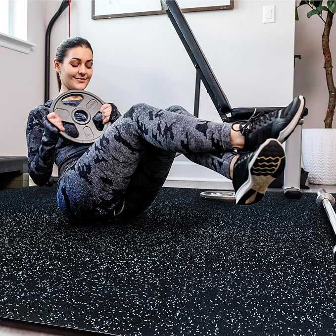 SUPERJARE 0.4'' Thick 36 Pcs 144 Sq Ft Rubber Top Exercise Equipment Mats, High Density EVA Foam Mats with Rubber Top, Interlocking Gym Flooring for Home Gym, Protective Workout Mat, Black/Blue