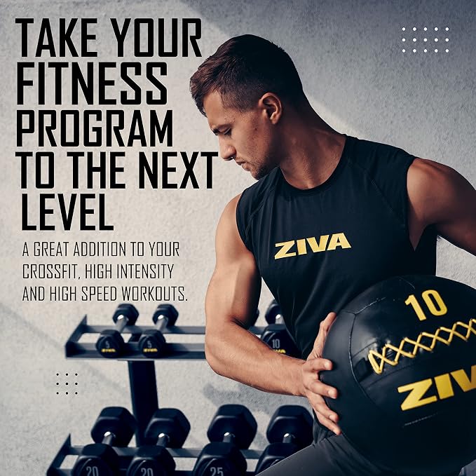 ZIVA Soft Wall Ball – Highly Durable Weighted Exercise Medicine Slam Ball for Strength and Conditioning Workout - Multiple Color, Weight Available