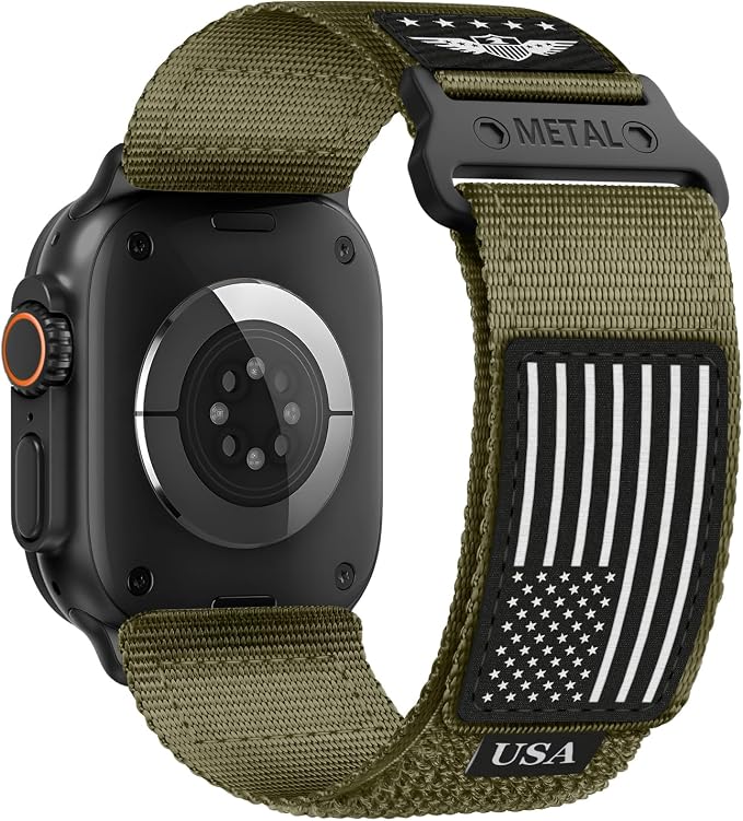 Rugged Nylon for Apple Watch Ultra 2/ Ultra 3 Band Series 11/10/9/8/7/6/5/4/3/SE iWatch Bands Men,Soft Woven Stars-Stripes Flag Wristbands Strap for Apple Watch Ultra 3/2/1 49mm 46mm 45mm 44mm 42mm