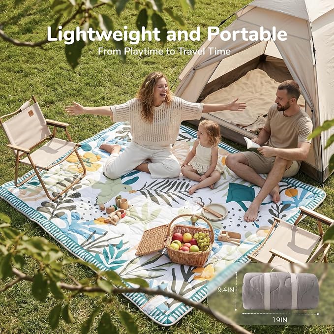 Momcozy Baby Play Mat for Floor, 59"x71" Thickened Playpen Mat | Playmate for Baby Tummy Time, Waterproof & Non-Slip, Foldable Outdoor Mat with Carrying Handle, Forest World