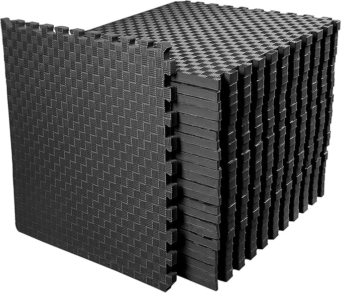 BalanceFrom Puzzle Exercise Mat 1-inch Thick, EVA Interlocking Foam Floor | Tiles for Home Gym, Mat for Home Workout Equipment, Floor Padding for Kids, Black, 24 in x 24 in x 1 in, 72 Sq Ft - 18 Tiles