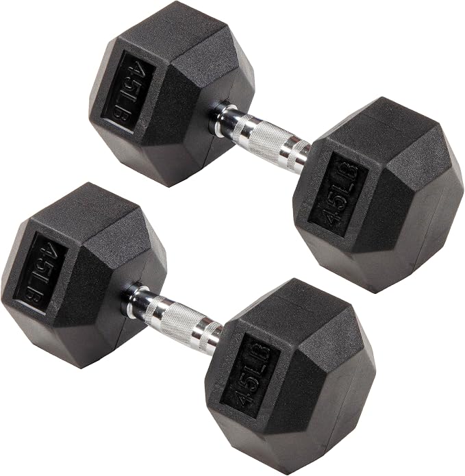 Signature Fitness Rubber Coated Hex Dumbbells Hand Weights for Exercises and Fitness Home Gym, 5-50 lbs, Pairs