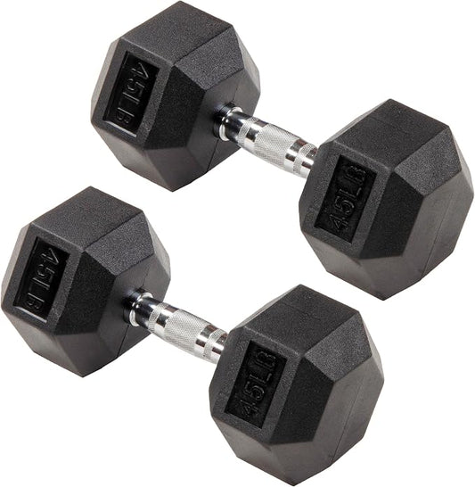 Signature Fitness Rubber Coated Hex Dumbbells Hand Weights for Exercises and Fitness Home Gym, 5-50 lbs, Pairs