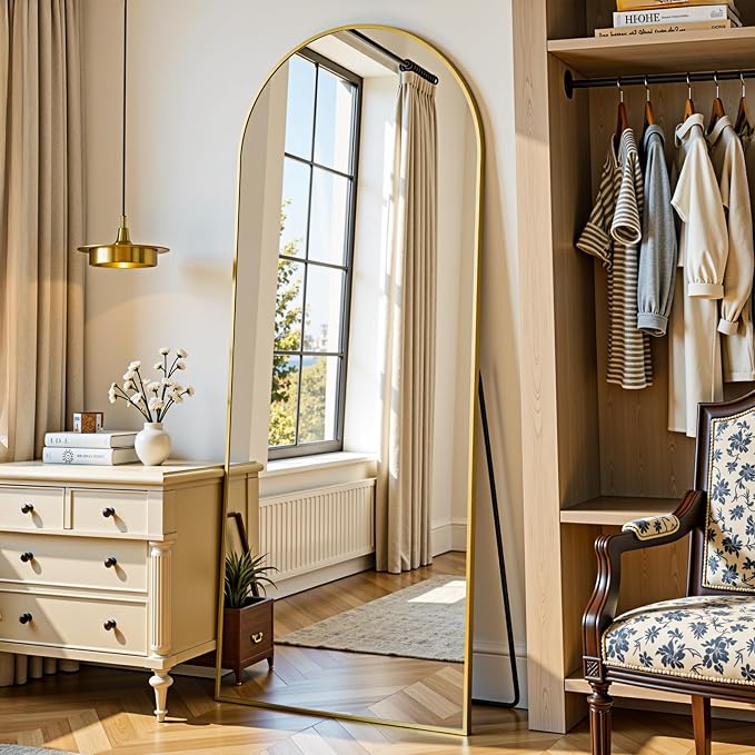 Full Length Mirror, 58"x18" Arched Full Body Mirror, Oversized Floor Mirrors, Leaning Free Standing Mirrors, Hanging Mounted Large Mirrors for Bedroom Dressing Room, Cloakroom, Gold
