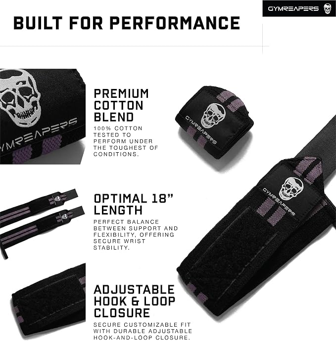 Gymreapers Weightlifting Wrist Wraps (IPF Approved) Professional Quality Wrist Support with Heavy Duty Thumb Loop - Best Wrap for Powerlifting Competition, Strength Training, Bodybuilding
