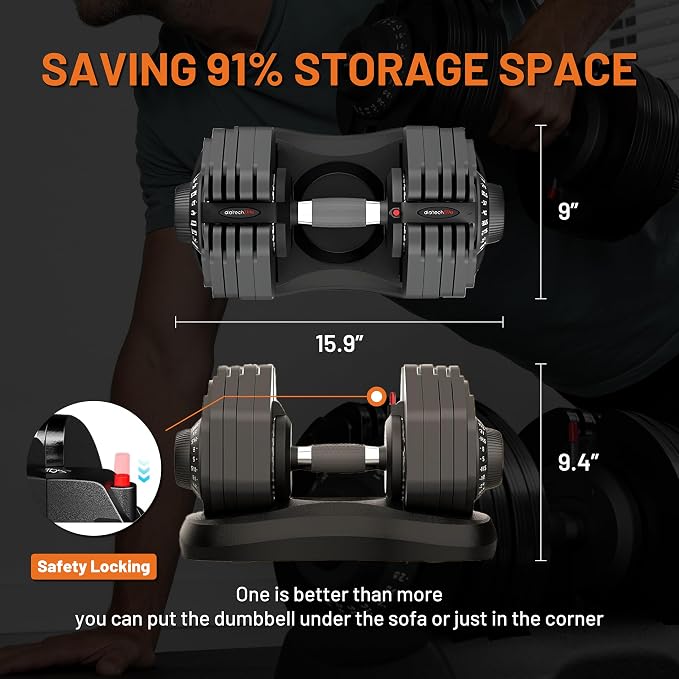 ATIVAFIT Adjustable Dumbbells Set, 5–88LB Quick Adjust Free Weights with Double Safety Lock & Anti-Slip Steel Handle, Space Saving Home Gym Equipment for Full Body Strength Training