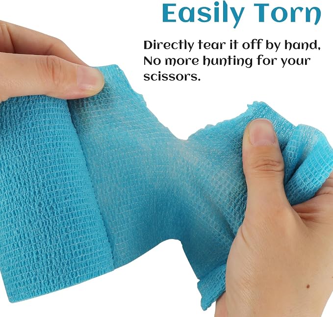 6 Rolls Elastic Self Adhesive Bandage Wrap 4 Inch, Breathable Non Woven Cohesive Bandage, Vet Wrap for Dogs, Ankle Sprains Swelling Tape, Sports Athletic Tape Blue