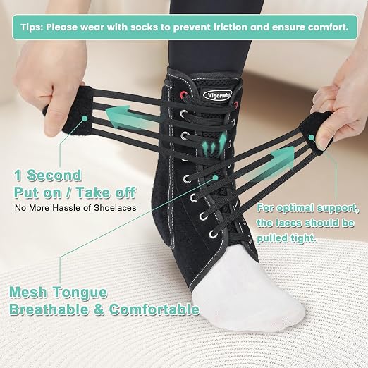 Quick Ankle Brace with Metal and Plastic Side Stabilizers L | Quick Adjustment Ankle Brace Foot Support for Sprained Left Right 1Pcs