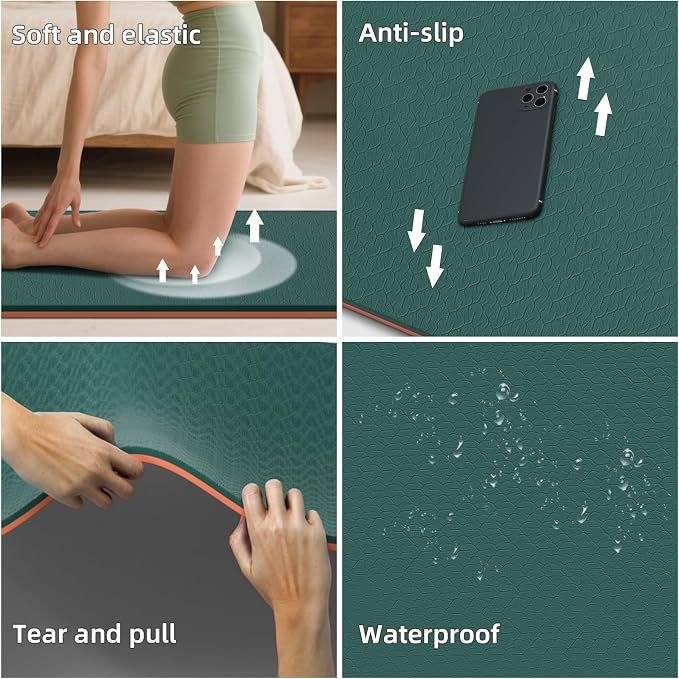 Extra Wide Yoga Mat 76"x40"x10mm TPE Non-Slip Fitness Exercise Mat | Thick 10mm Premium TPE, Extra Large for Pilates, Workout and Home Gym. Ideal for Men and Women