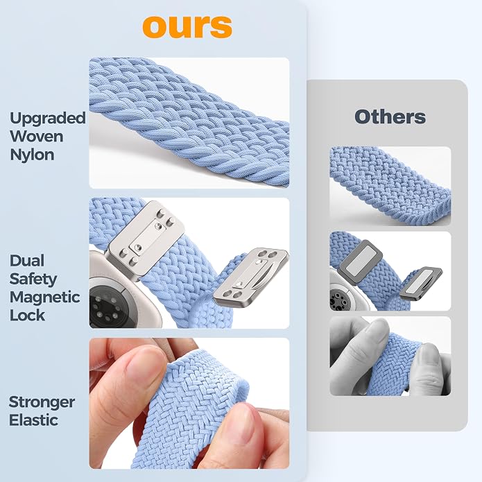 Laffav Braided Stretchy Band Compatible with Apple Watch Bands 42mm 40mm 41mm 38mm 44mm 45mm 46mm 49mm for Women Men, Magnetic Nylon Solo Loop Sport Strap for iWatch Series 11 10 9 8 7 6 5 4 SE Ultra