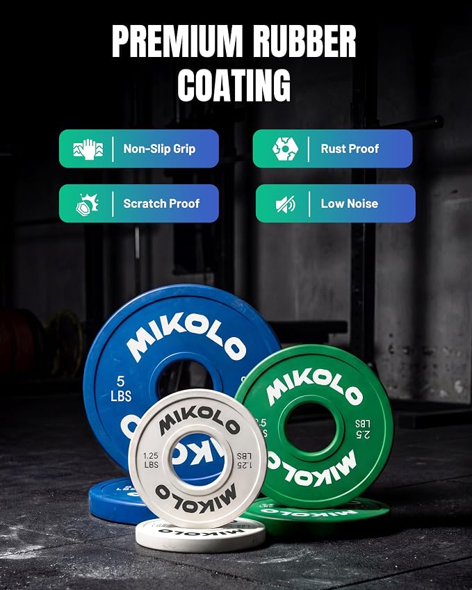 Mikolo Change Weight Plates 1.25LB 2.5LB 5LB Set Fractional Plates Set Bumper Plates for Cross Training Fit 2 Inch Barbells Strength Training Weight Plates