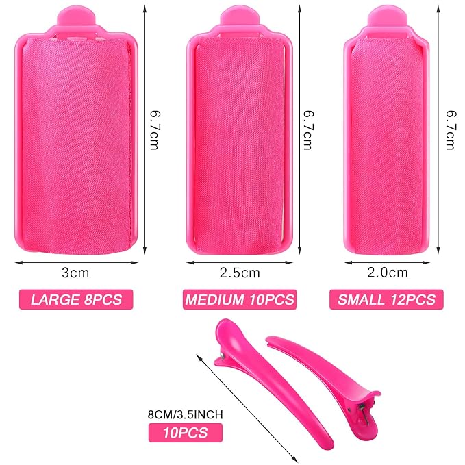 40 Pieces Sponge Hair Rollers Satin Rollers Silk Foam Roller Women Hair Curlers with Duck Teeth Clips for Hairdressing Styling(Rose Red)
