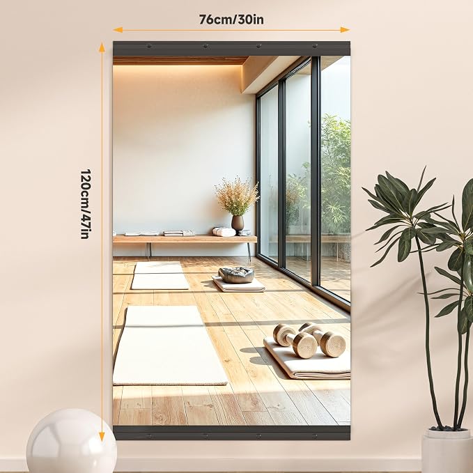 Hasipu 48"x30" Tempered Glass Home Gym Mirror, Frameless Wall Mounted Yoga Mirror, HD Clear Distortion-Free Full Body Mirrors for Fitness Workout Dance Garage