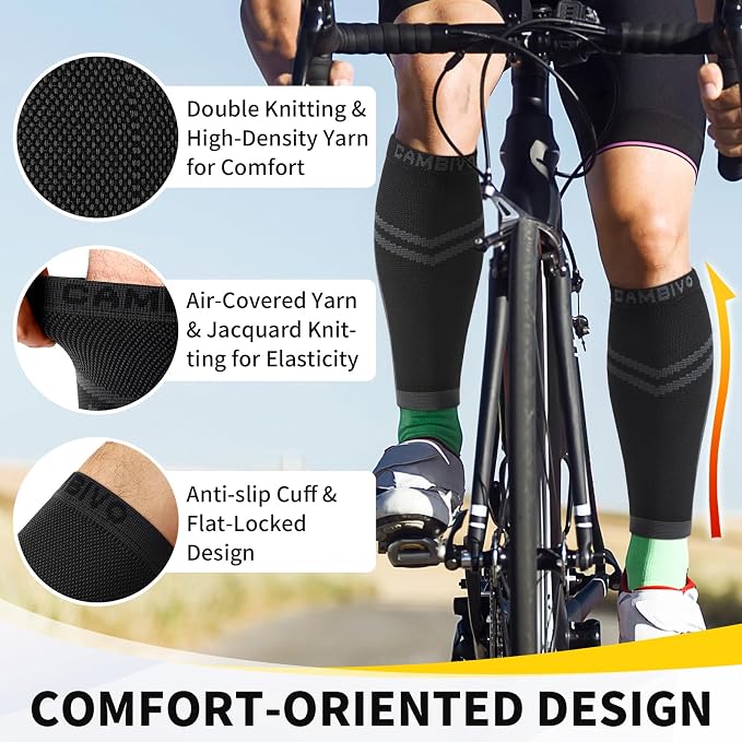 CAMBIVO Calf Compression Sleeve for Men Women Footless | Graduated Compression, Shin Splint Relief, Moisture Wicking, Running Standing Travel, 4D Knit Anti-Slip, Varicose Veins