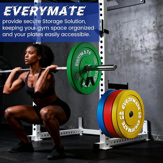 EVERYMATE Power Rack & Squat Rack Attachments Olympic Weight Plate Holder – Fits 2x2,2.3x2.3,3x3 Inch Tubes, 1" or 5/8" Hole – Bumper Plate Storage