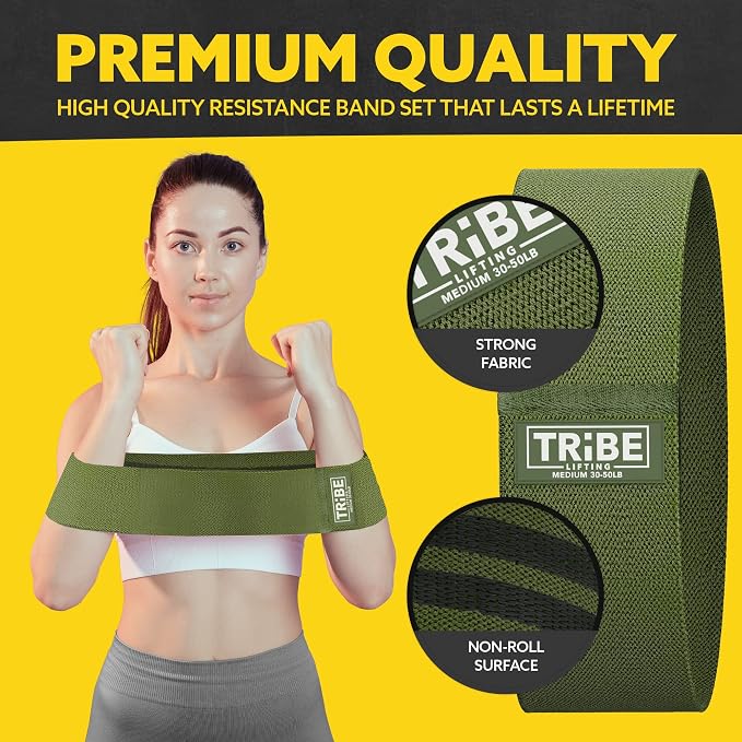 Fabric Resistance Bands for Working Out, 3-Pack for Legs and Glutes | Booty bands for women and men, non-slip grip, 3 resistance levels, for squats, lunges, hip thigh training, glute activation