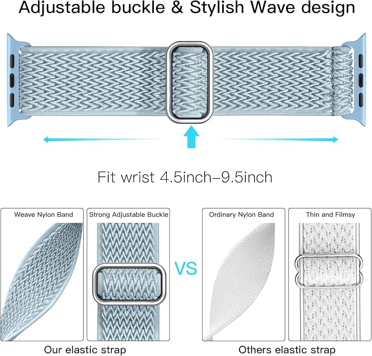 Lerobo Stretchy Nylon Solo Loop Band, Compatible with Apple Watch Series 11 10 9 8 7 6 5 4 3 SE3/2/1 Ultra3/2/1, Adjustable Strap for iwatch Band 44mm 45mm 46mm 49mm 42mm 40mm 41mm 38mm for Women Men