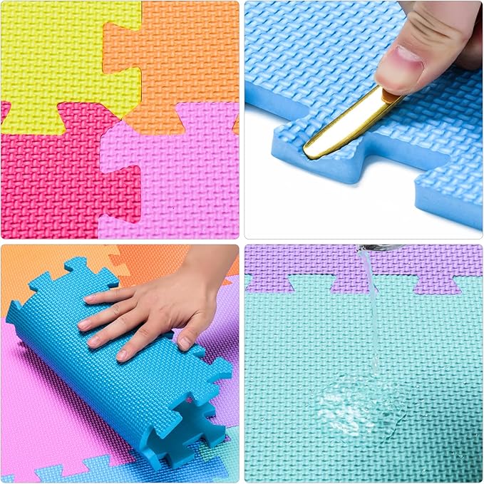 qqpp EVA Rubber 18 Tiles Interlocking Puzzle Foam Floor Mats - Baby Play Mat for Playing | Exercise Mat for Home Workout. White, Blue, Green. QC-AGHb18N