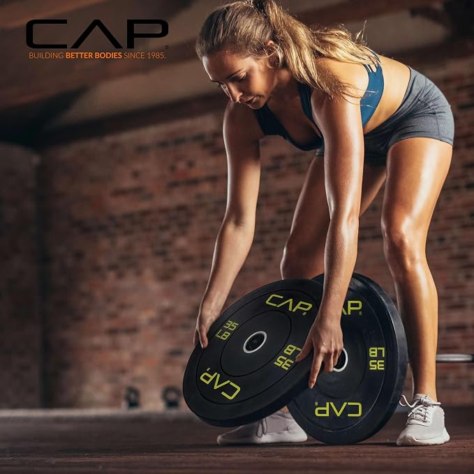 CAP 2-inch Olympic Bumper Plate Weight Set | 100-370 lbs | Multiple Colors | Storage Rack Optional