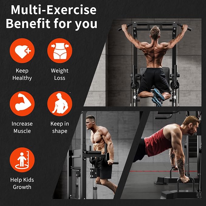 SogesHome Power Tower Pull Up Bar Station Height Adjustable Assistive Rack | Multi-Function Strength Training Equipment Full Body Workout Machine, Freestanding Push Up Dip Stand for Home Gym Exercise