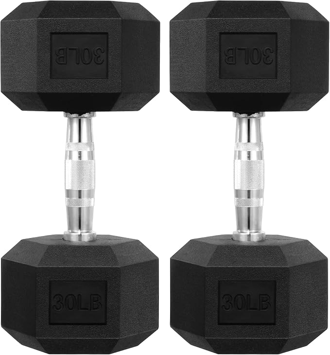 HulkFit Rubber Coated Hex Dumbbells, Anti-Roll Hand Weights Set of 2, Non-Slip Ergonomic Handle Low Odor for Home Gym