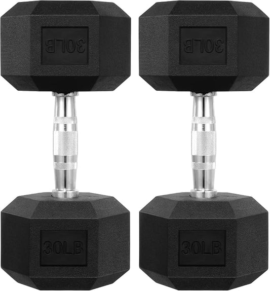 HulkFit Rubber Coated Hex Dumbbells, Anti-Roll Hand Weights Set of 2, Non-Slip Ergonomic Handle Low Odor for Home Gym
