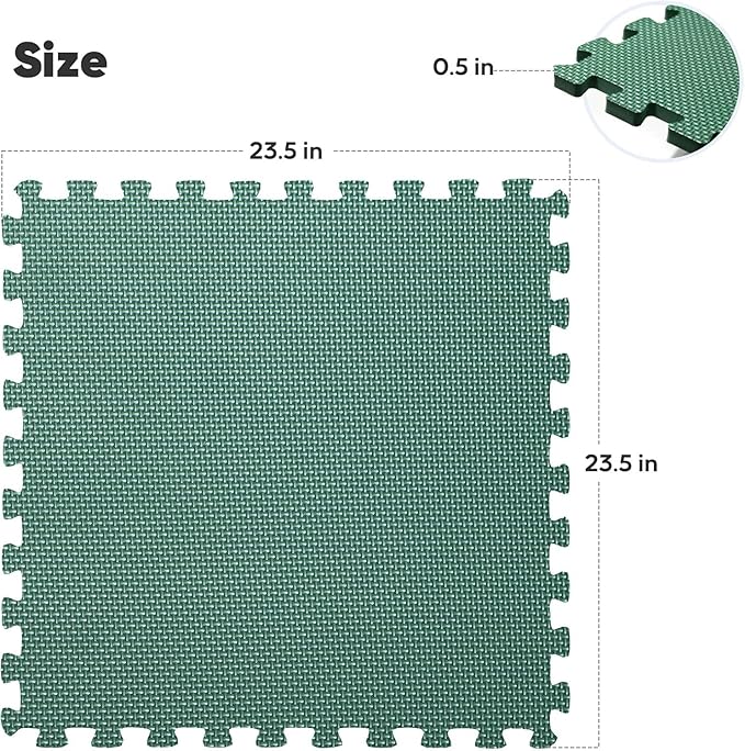 36 Pack 144 sqft Home Gym Mat, Puzzle Exercise Mat, EVA Interlocking Foam Floor Tiles for Home Workout Equipment and Kids' Play Areas -, 24 in x 24 in x ½ in, Green 36 Tiles