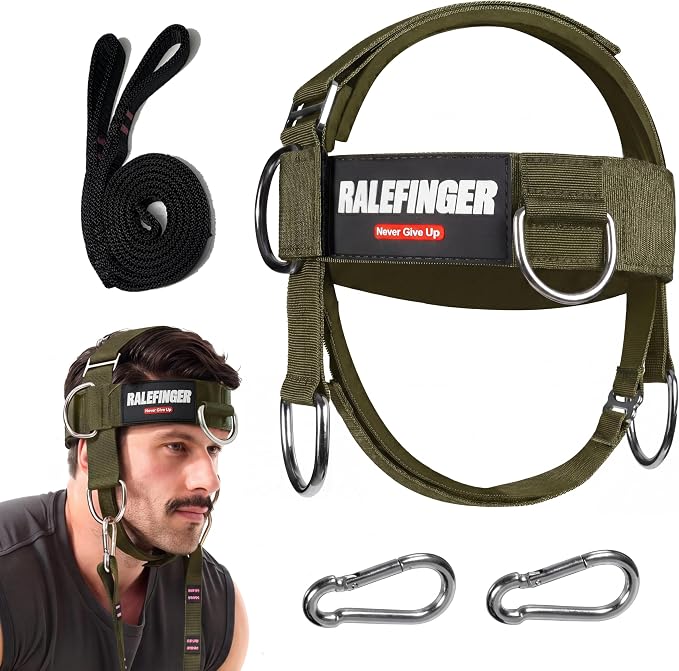 Neck Harness Trainer-Adjustable Neoprene Padded Neck Exerciser with 100cm Heavy Duty Rope & Carabiners