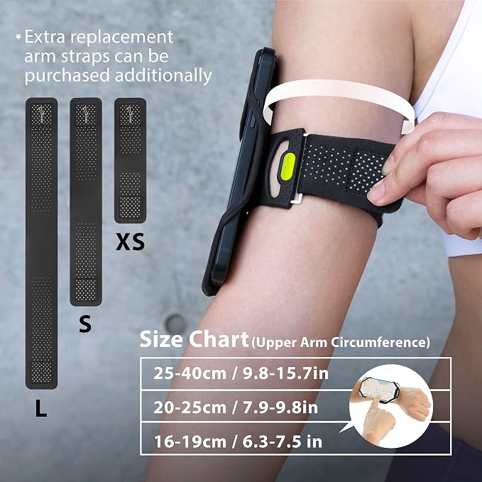 BONE Run Tie 2, Universal Running Phone Armband for 4.7"-7.2" Smartphones | Sweat Wicking, Dual-Layer Comfort, Skin-Friendly Washable Silicone Strap, Running Phone Arm Holder for Workouts (Size L)