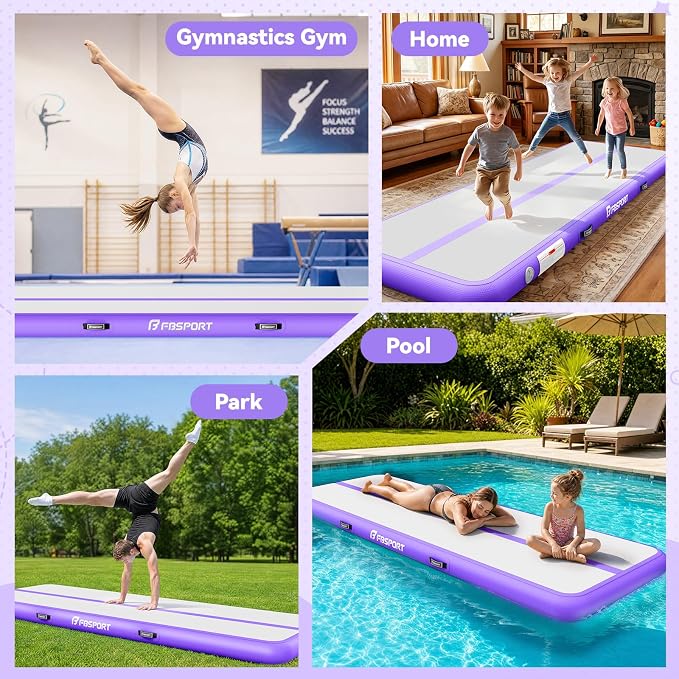 FBSPORT 6.6ft/10ft/13ft/16ft/20ft Inflatable Air Gymnastics Training Mat | 4/6/8 inches Thickness Inflatable Mat, with Electric Pump, Suitable for Home Training/Cheerleading/Yoga/Water