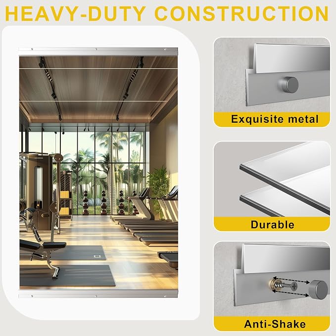 Home Gym Mirror for Wall, 30" x 60" Frameless Full Length Wall Mirror for Bedroom, Garage Gym, Workout Room, Silver