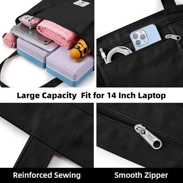 WLLWOO Yoga Mat Carrier Bag for Women Canvas Carryall Tote Gym Pilates | Large Holder Zipper Shoulder for Beach Travel Workout Fitness Office