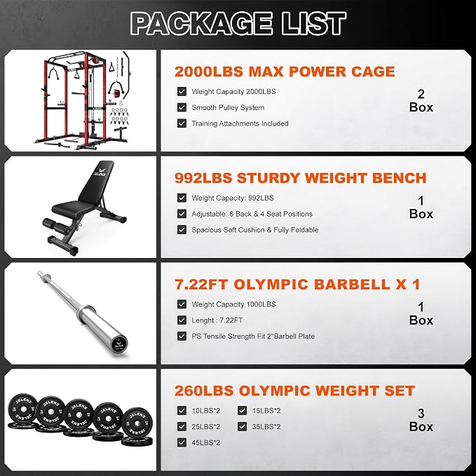 JELENS S21 Power Cage, Multi-Function Power Rack with Adjustable Cable Crossover System, 2000LBS Squat Rack for Home Gym with More Training Attachments