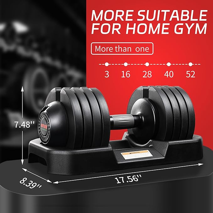 ALTLER Adjustable Dumbbell Set, 25/52LB Pair with Tray for Workout Strength Training Fitness, Adjustable Weight Dial Dumbbell with Anti-Slip Handle and Weight Plate for Home Exercise
