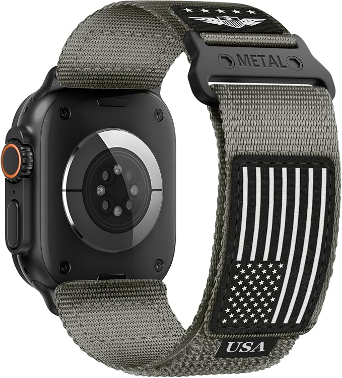 Rugged Nylon for Apple Watch Band for Men Series 11/10/9/8/7/6/SE/5/4/3/2/1 iWatch Bands Man,Soft Woven Adjustable Stars-Stripes Flag Wristbands Strap for Apple Watch SE 3/2/1 42mm 41mm 40mm 38mm