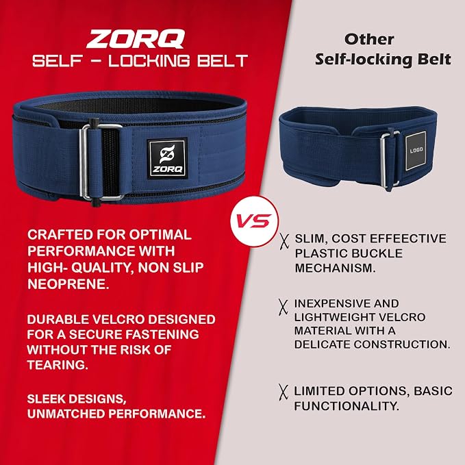 ZORQ Self-Locking Weight Lifting Belt - 4 Inch Wide Quick-Locking Gym Belt for Men & Women - Professional Weightlifting Belt for Olympic Lifting, CrossFit, Squats & Deadlifts - Back Support
