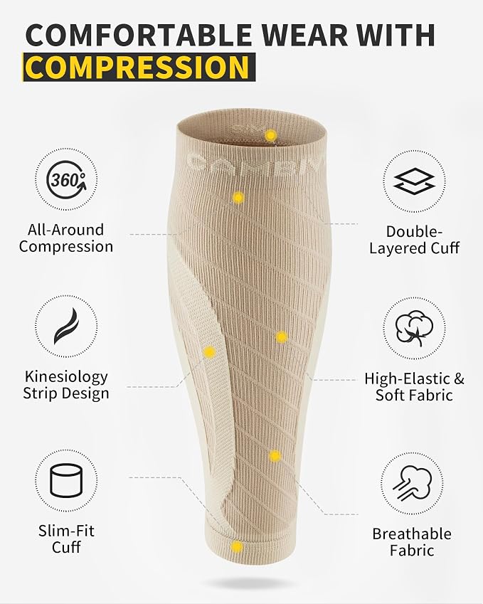 CAMBIVO Calf Compression Sleeve for Shin Splints & Running Support-3 Pairs | Leg sleeves for men & women, 15-20mmHg footless compression socks for gym & recovery, varicose veins