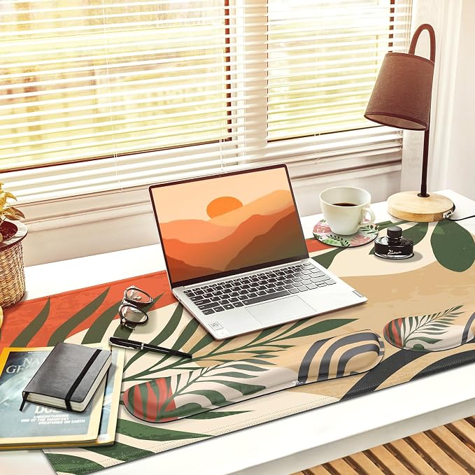 Gimars 4 in 1 Mouse Pad and Keyboard Wrist Rest Set, Large Mouse Pad with Memory Foam Wrist Support Pad for Desk with Coaster, Easy Typing Pain Relief, Gaming Office Home 31.5x12 in, Morandi Orange