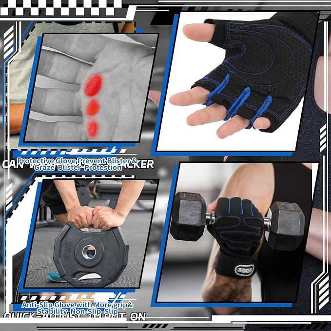 Fourluoo 3 Pairs Weight Lifting Gloves for Men Women, Gym Workout Gloves with Full Palm Protection, Breathable Anti-Slip Fitness Glove for Training, Cycling, Pull-ups, Medium