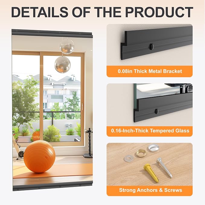 Hasipu 71''x29.9'' Home Gym Mirror, Full Length Wall Mounted Full Body Mirror for Yoga Dance Fitness Exercise Studio Bedroom Garage, Frameless Tempered Glass Workout Mirrors