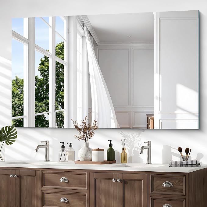 60"x36" Frameless Mirror, Frameless Bathroom Mirror for Over Sink, Large Rectangle Home Gym Mirror for Wall, Upgraded Shatterproof Wall Mount Vanity Mirror for Bedroom, Living Room, Entryway