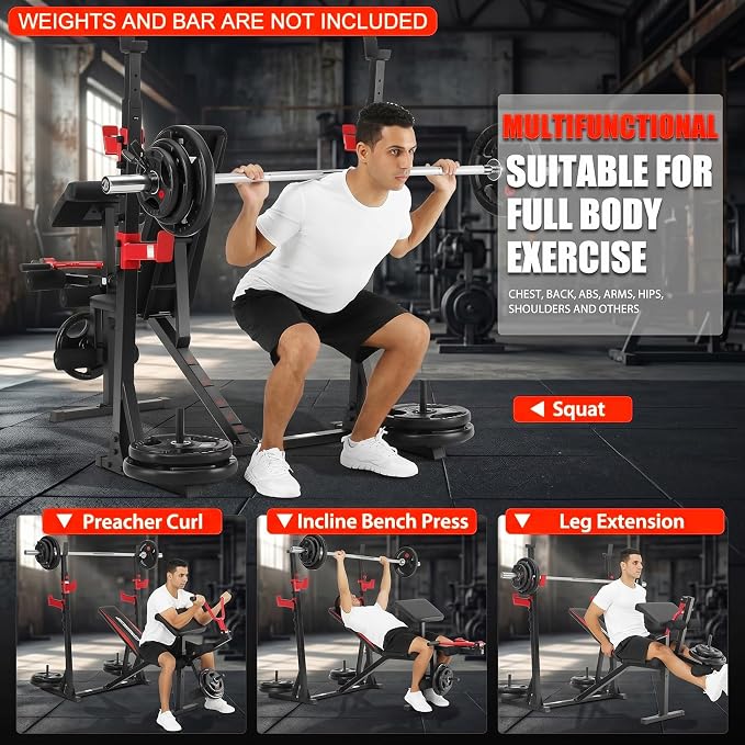 OPPSDECOR 3.0 Pro Weight Bench Set for Home Gym, ASTM-Certified 900 LBS Bench Press Set with Leg Extension, Preacher Curl Pad, Barbell Rack, J-Hooks and Safety Bar Catches for Full Body Workout