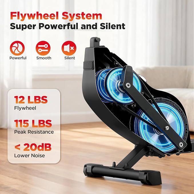 Rowing Machines for Home,Quiet Resistance Magnetic Rower Machine with 32 Levels,350lb Weight Capacity,Compact Dual Slide Rail,LED Monitor & Comfortable Seat,App Supported&Tablet Holder